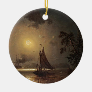Marcus Larson nocturnal-voyage moon night vintage. Ceramic Tree Decoration