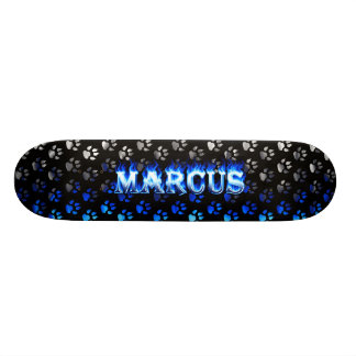 Marcus skateboard blue fire and flames design