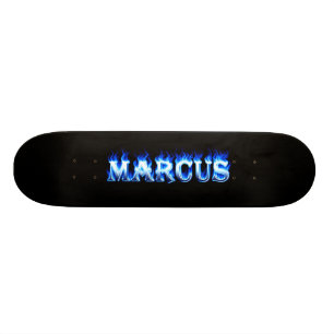 Marcus skateboard blue fire and flames design
