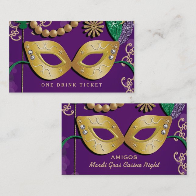 Mard Gras Masquerade Party Drink Ticket (Front/Back)