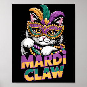 Mardi Claw Cat Kitten Masquerade Mask Purple Green Poster