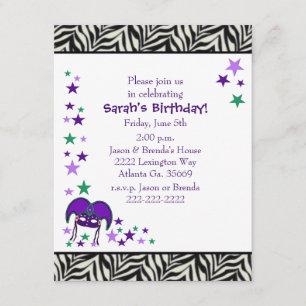Mardi Gra Theme Birthday party Invitation