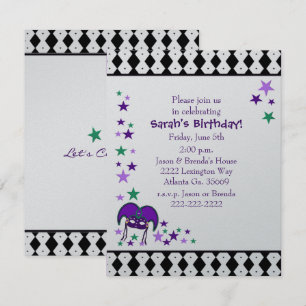 Mardi Gra Theme Birthday party Invitation