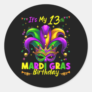 Mardi Gras 13th Birthday Fat Tuesday 13 Years Old Classic Round Sticker