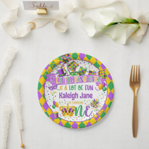 Mardi Gras 1st Birthday (King Cake & Fun) Paper Plate