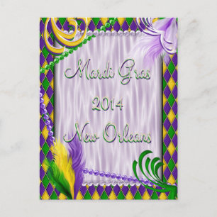 Mardi Gras 2014 New Orleans Harlequin Pattern Postcard