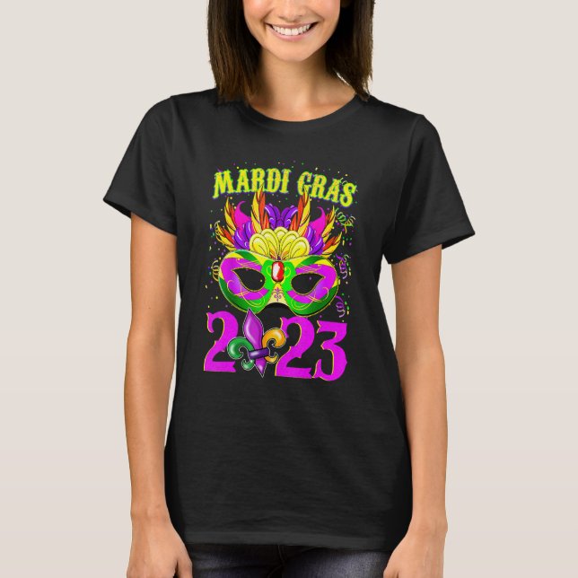 Mardi Gras 2023 Festival Outfits Beads Mask Party  T-Shirt (Front)