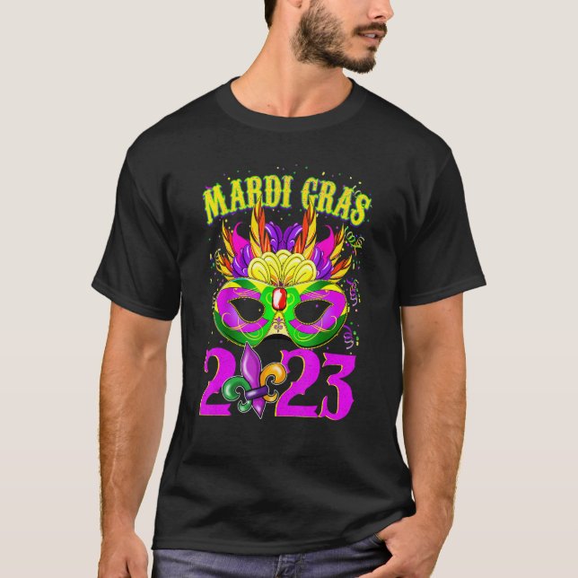 Mardi Gras 2023 Festival Outfits Beads Mask Party  T-Shirt (Front)