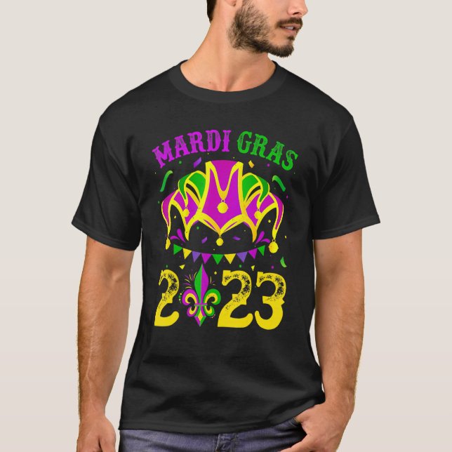 Mardi Gras 2023 Mask Beads  Costume Men Womens Gir T-Shirt (Front)