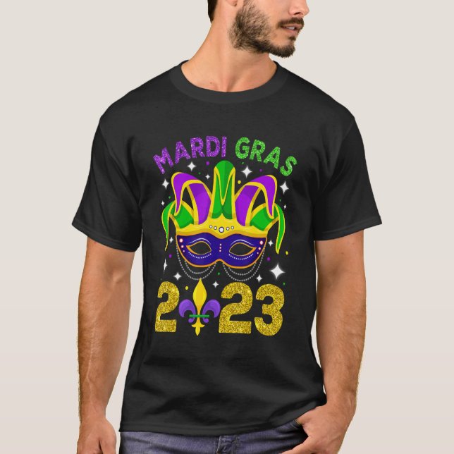 Mardi Gras 2023 Mask Beads Men Womens Girls T-Shirt (Front)