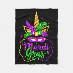 Mardi Gras 2024 Mask Beads New Orlean Party Women  Fleece Blanket