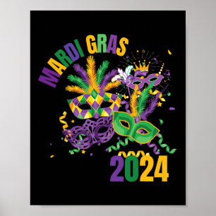 Mardi Gras 2024 Mask Mardi Gras Party For Men Wome Poster