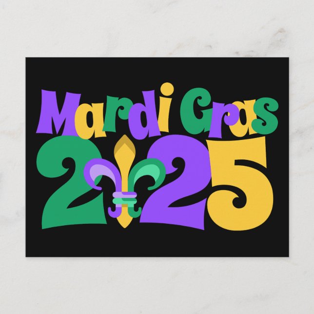 Mardi Gras 2025 fleur-de-lis Holiday Postcard (Front)