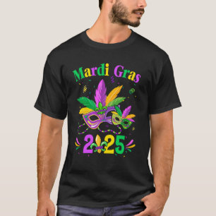 Mardi Gras 2025 Mask Costume Beads Carnival Party T-Shirt