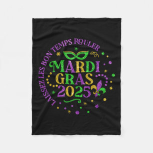 Mardi Gras 2025 Mask Feathers Mardi Gras Family Co Fleece Blanket