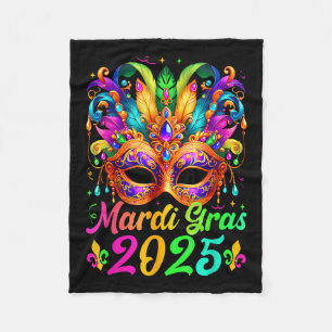 Mardi Gras 2025 Mask Feathers Mardi Gras Family Co Fleece Blanket