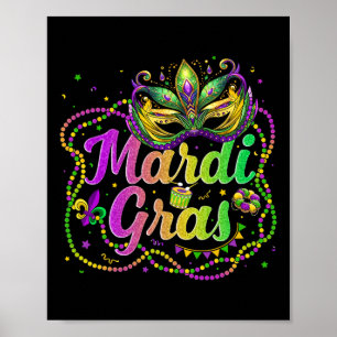 Mardi Gras 2025 Men Women Kids Beads Mask Feathers Poster
