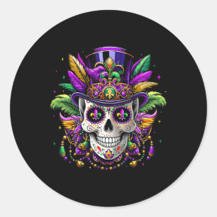 Mardi Gras 2025 Shirts Men Women Sugar Skull Carni Classic Round Sticker