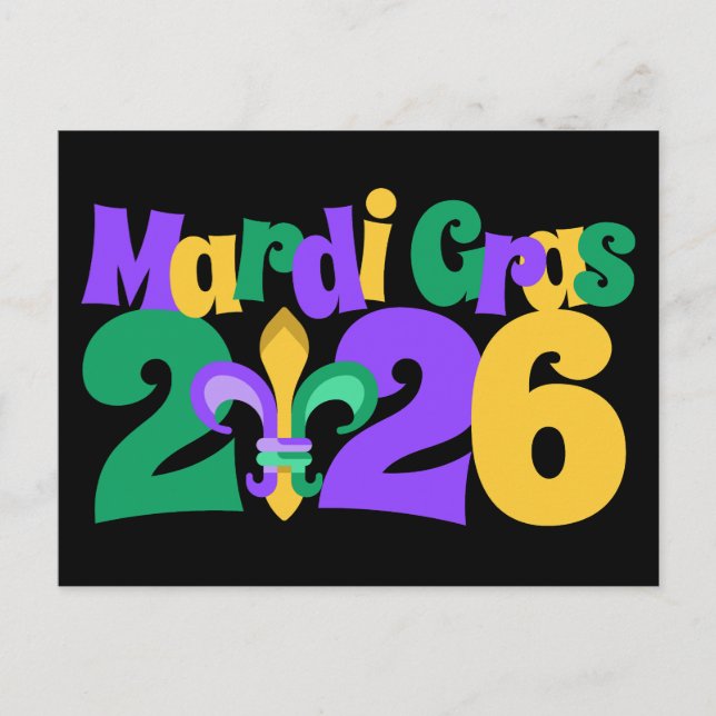 Mardi Gras 2026 fleur-de-lis Holiday Postcard (Front)