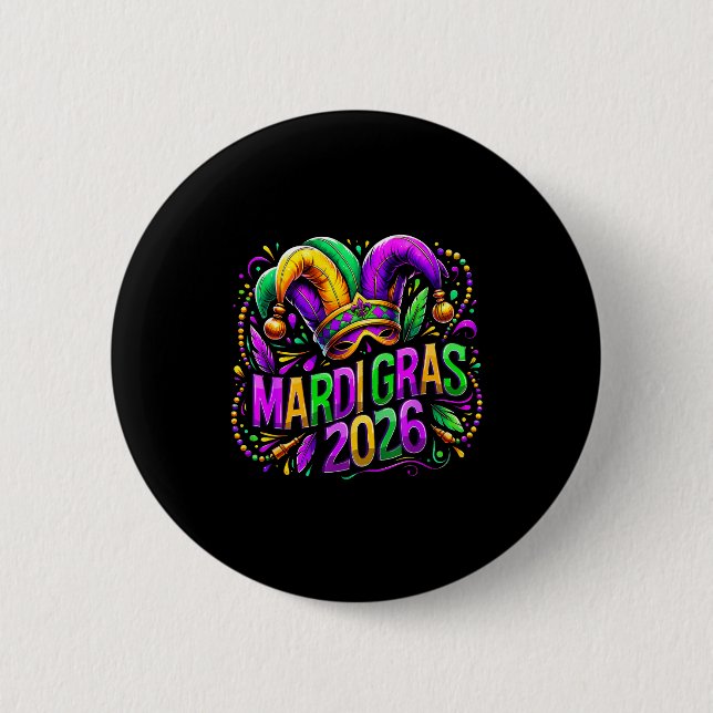 Mardi Gras 2026 Jester Hat Carnival New Orleans Fl 6 Cm Round Badge (Front)
