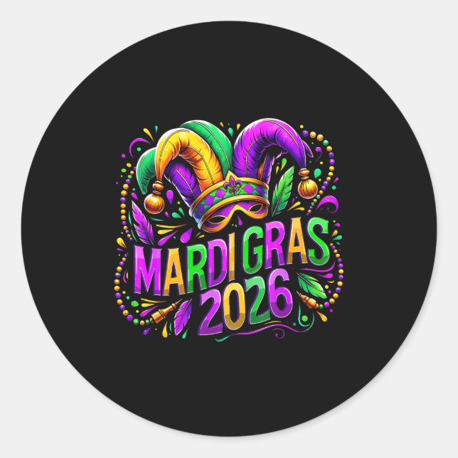 Mardi Gras 2026 Jester Hat Carnival New Orleans Fl Classic Round Sticker (Front)