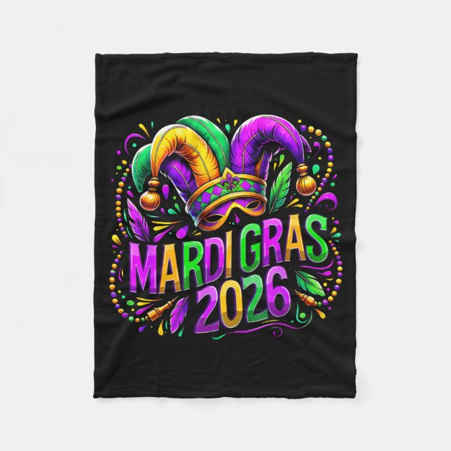 Mardi Gras 2026 Jester Hat Carnival New Orleans Fl Fleece Blanket (Front)