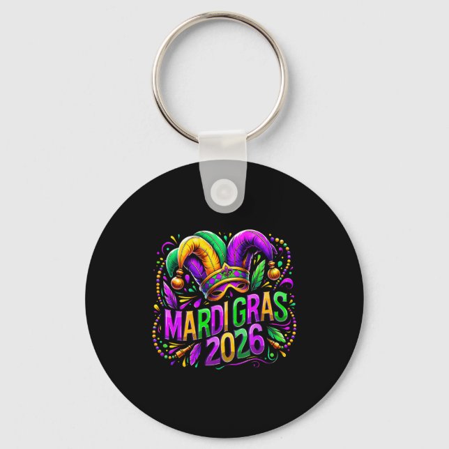 Mardi Gras 2026 Jester Hat Carnival New Orleans Fl Key Ring (Front)