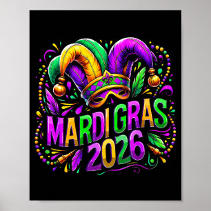 Mardi Gras 2026 Jester Hat Carnival New Orleans Fl Poster