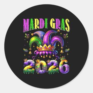 Mardi Gras 2026 Jester Outfit Kids Girls Boys Men  Classic Round Sticker