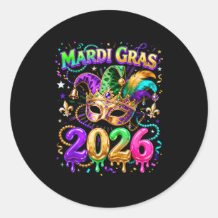 Mardi Gras 2026 Squad Carnival Mask Beads Design Classic Round Sticker