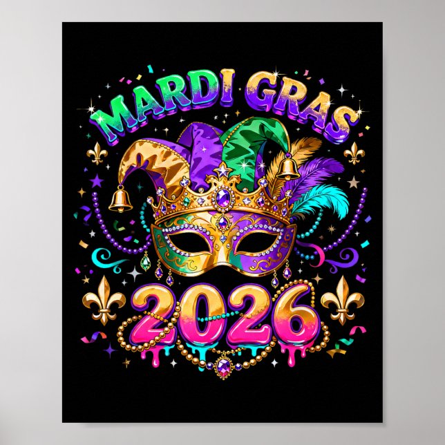 Mardi Gras 2026 Squad Carnival Mask Beads Design _ Poster (Front)