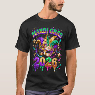 Mardi Gras 2026 Squad Carnival Mask Beads Design _ T-Shirt