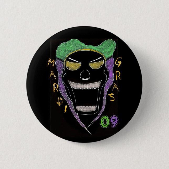 MARDI GRAS 2K9 6 CM ROUND BADGE (Front)