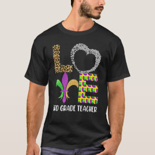 Mardi Gras 3rd Grade Teacher Beads Mask Feather Co T-Shirt