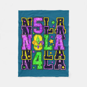 Mardi Gras 504 Nola Orleans Design Fleece Blanket