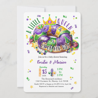 Mardi Gras A little Queen Round Corner Invitation