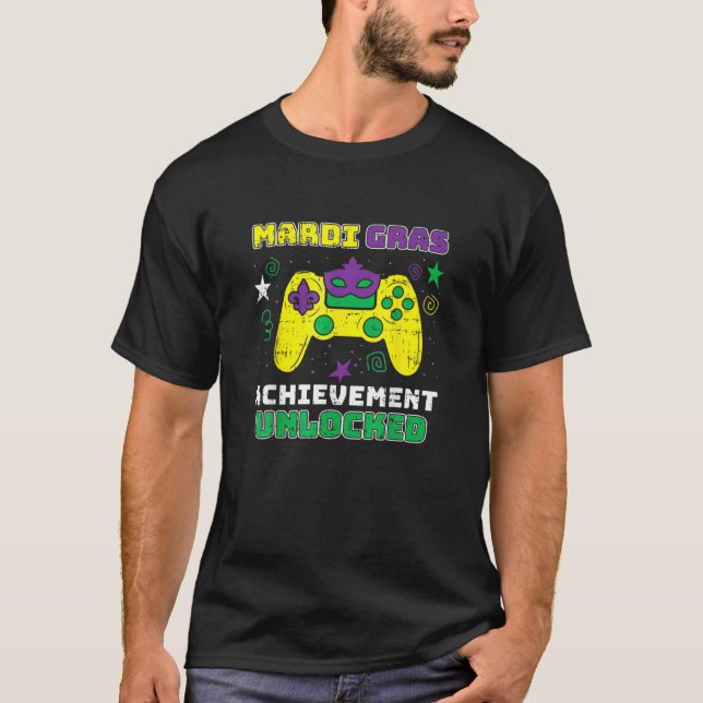 Mardi Gras Achievement Unlocked Video Game Control T-Shirt (Front)