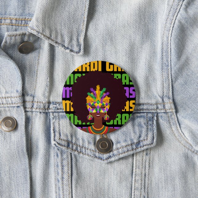 MARDI GRAS Afro Queen 7.5 Cm Round Badge (In Situ)