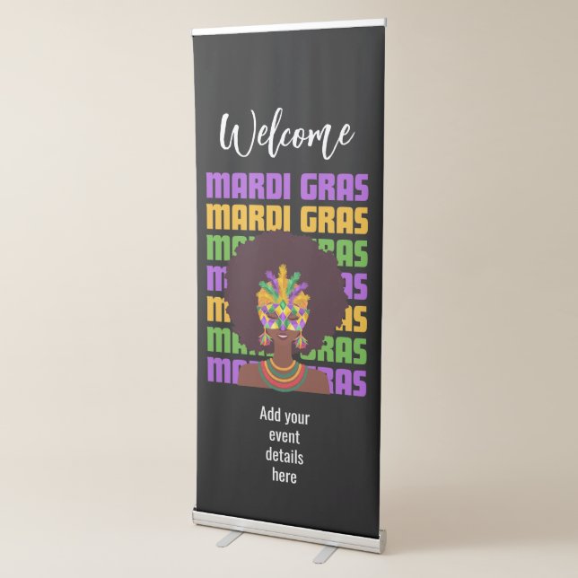 MARDI GRAS Afro Queen Masquerade Welcome Retractable Banner (3/4)