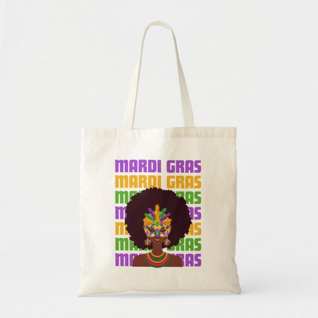MARDI GRAS Afro Queen Tote Bag (Front)
