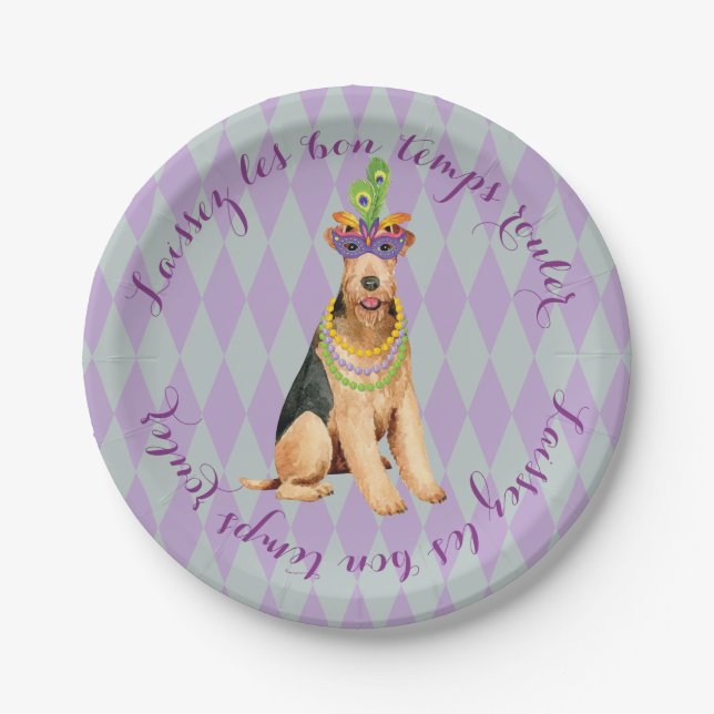 Mardi Gras Airedale Paper Plate (Front)