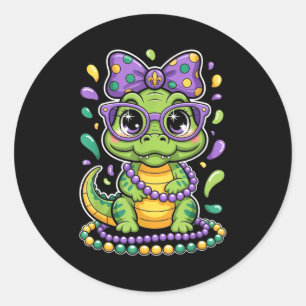 Mardi Gras Alligator Beads Bow Kids Women _5 Classic Round Sticker