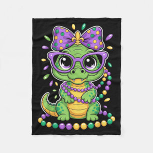 Mardi Gras Alligator Beads Bow Kids Women  Fleece Blanket