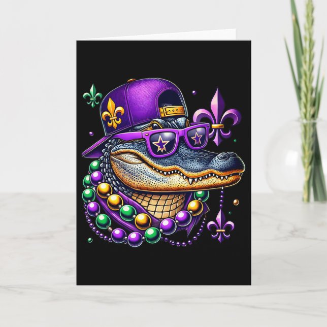 Mardi Gras Alligator Mardigator Crocodile Kids Boy Card (Front)