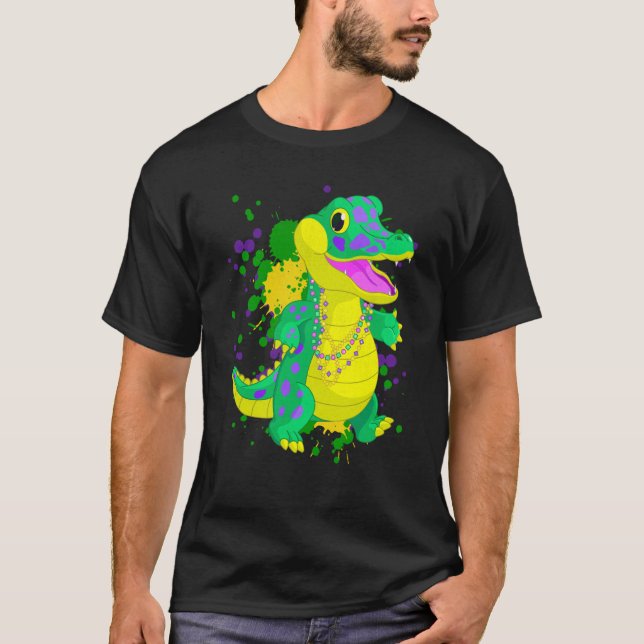 Mardi Gras Alligator Paint Splatter For Men Women  T-Shirt (Front)