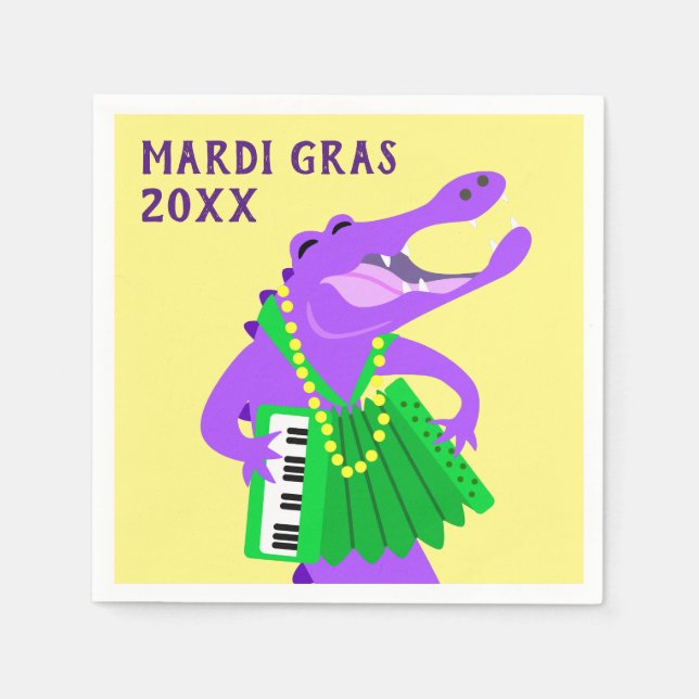 Mardi Gras Alligator Playing Accordion Napkin (Front)