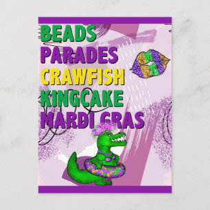 Mardi Gras Alligator Purple Green Gold Postcard
