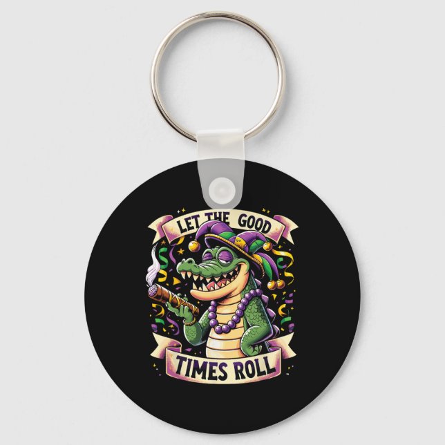 Mardi Gras Alligator With Cigar  Key Ring (Front)