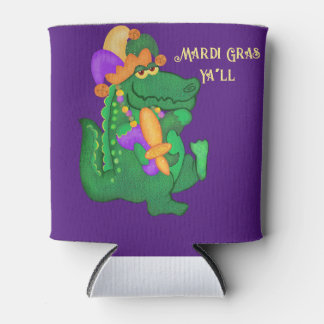 Mardi Gras Alligator with Fleur de lis  Can Cooler