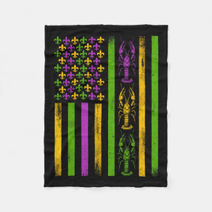 Mardi Gras American Flag Fat Tuesday New Orleans M Fleece Blanket